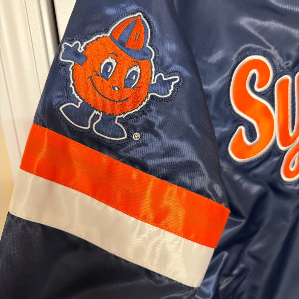 Syracuse University STARTER Navy Blue Satin Jacket - Picture 2 of 7